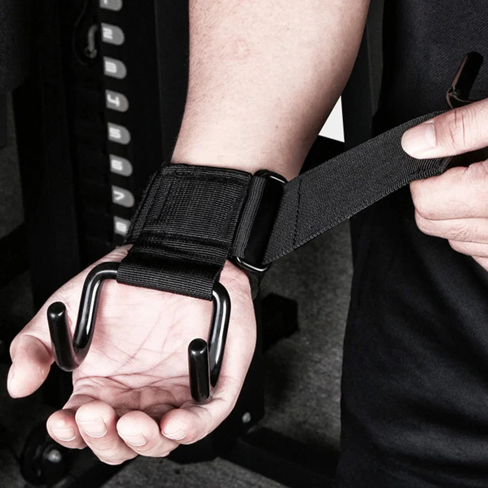 Adjustable Strong Steel Hook Grips Straps Weight Lifting Strength Training Gym Fitness Black Wrist Support Lift Straps